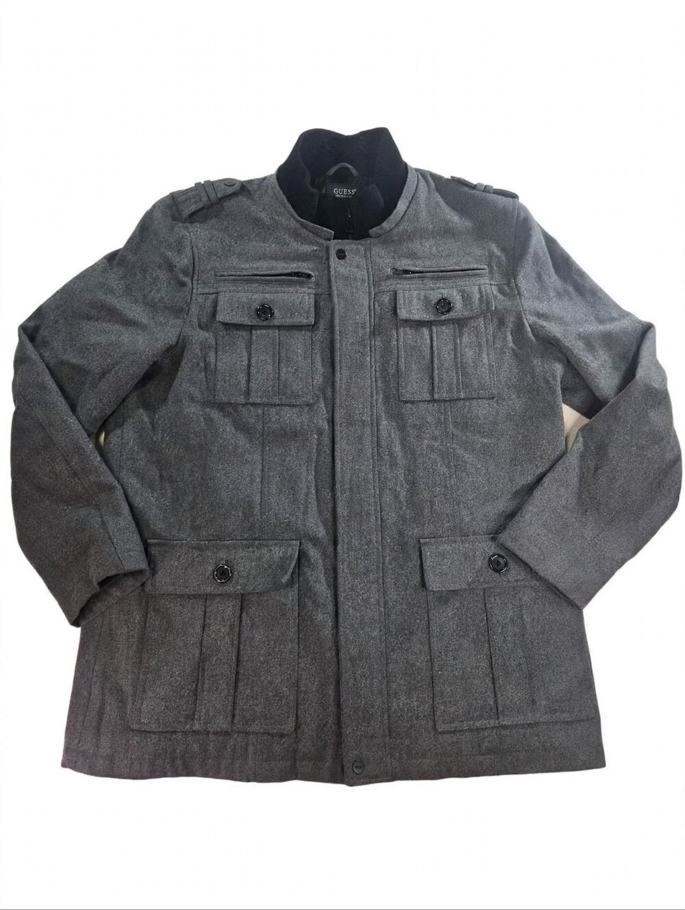 GUESS Mens XXL Gray Wool Blend Military Field Jacket Quilted Lined Utility